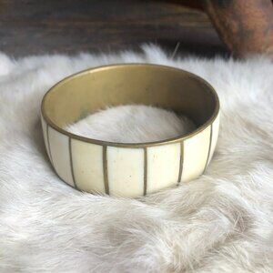 Vintage Bone and Brass Cuff Bracelet , Inlaid Cuff Bangle